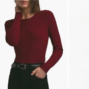 FAVORITE DAUGHTER The Courtney Long Sleeve
Sweater Burgundy Ribbed Top Size S
